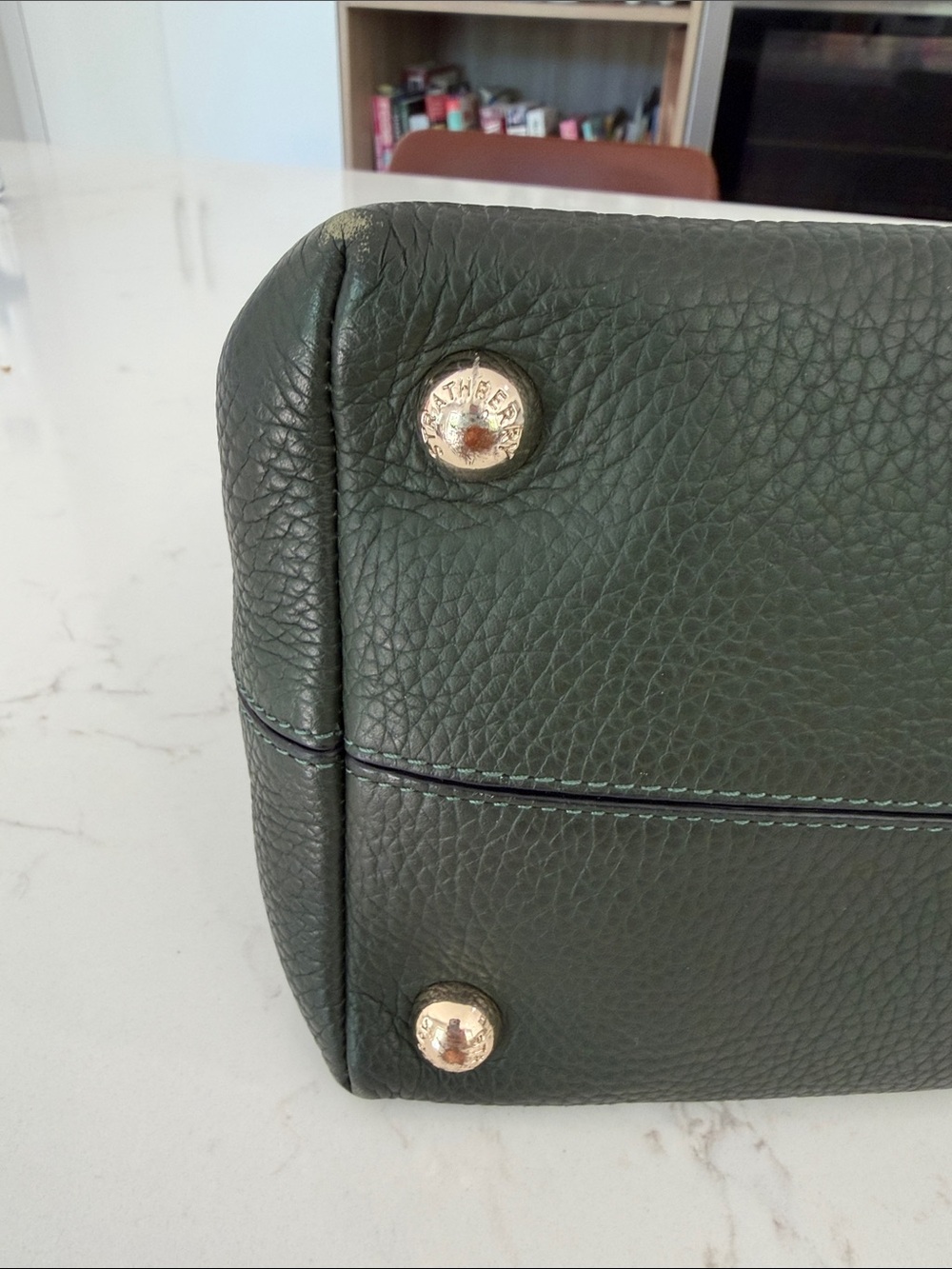 Strathberry Dark Green Pebbled Leather Shoulder Bag with Gold Accents - Picture 2 of 8